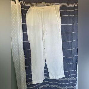 J. Jill Pull-on elastic waist side seam pockets White Linen Pants Size M